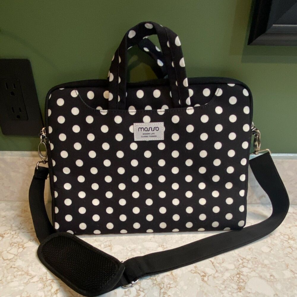 Mosiso Padded Canvas Shoulder Bag Black White Dotted for 13" Laptop